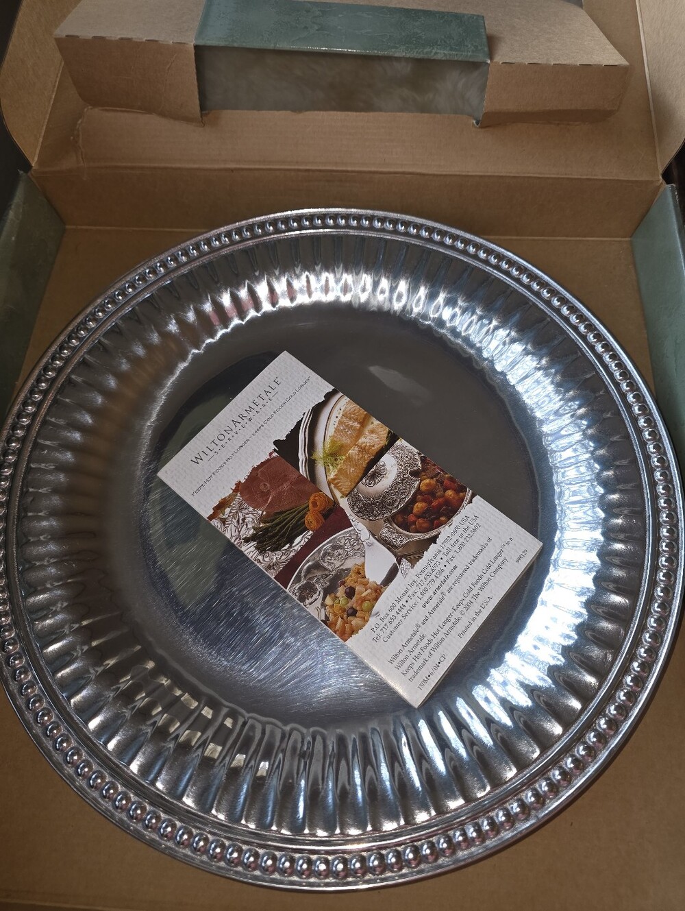 Wilton Armetale Flutes Pearls Medium Round Serving Tray Platter 13.5 NIB 272104